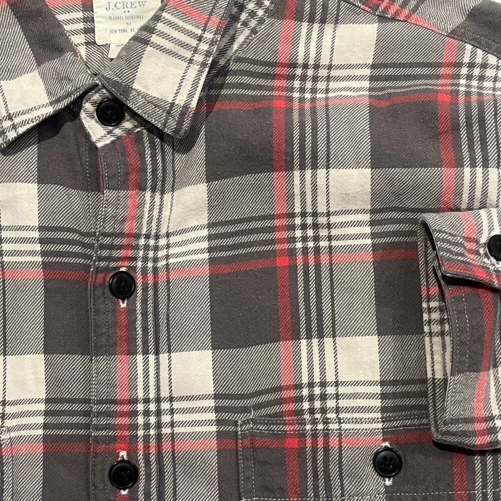 J. CREW Men's Medium Tailored Fit Light Plaid Flannel Button Down Shirt Red Gray